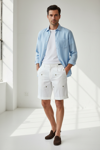 Bermuda uomo PT Torino tinta unita bianco con ricami, pantaloncini moda uomo, dettaglio visibile di ricami e tessuto in cotone