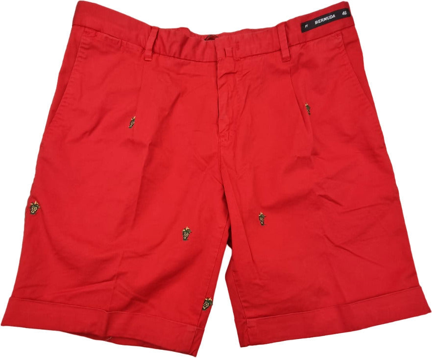 Pantaloncini Bermuda uomo PT Torino tinta unita rosso con ricami, moda uomo, abbigliamento estivo, stile casual e moderno