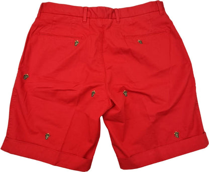 Pantaloncini Bermuda uomo PT Torino tinta unita rossi con ricami, moda uomo, abbigliamento estivo, taglia 46.