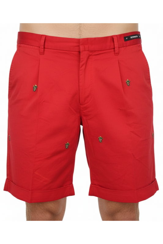 Bermuda uomo PT Torino tinta unita rossi con ricami, pantaloncini moda uomo, dettaglio visibile in immagine