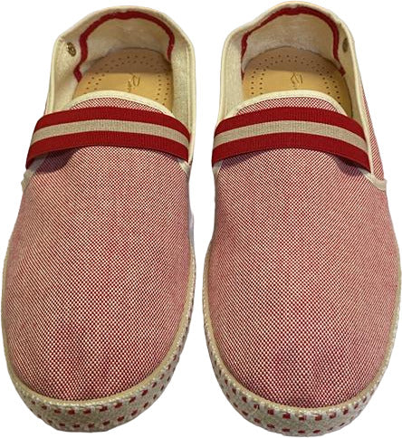 Scarpa uomo Rivieras Espadrillas College Berkeley bianco e rosso, mocassino in tessuto con strisce, stile casual e confortevole