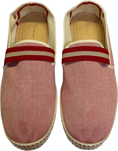Scarpa uomo Rivieras Espadrillas College Berkeley bianco e rosso con strisce, mocassino in tela, stile casual e alla moda.