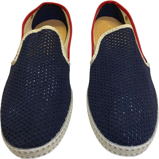Scarpa uomo Rivieras Espadrillas Le Grand Bleu traforata blu, con dettagli bianchi e rossi, ideale per stile casual e estivo.
