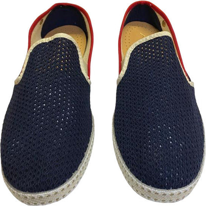 Scarpa uomo Rivieras Espadrillas Le Grand Bleu traforata blu, con dettagli bianchi e rossi, ideale per stile casual e estivo.