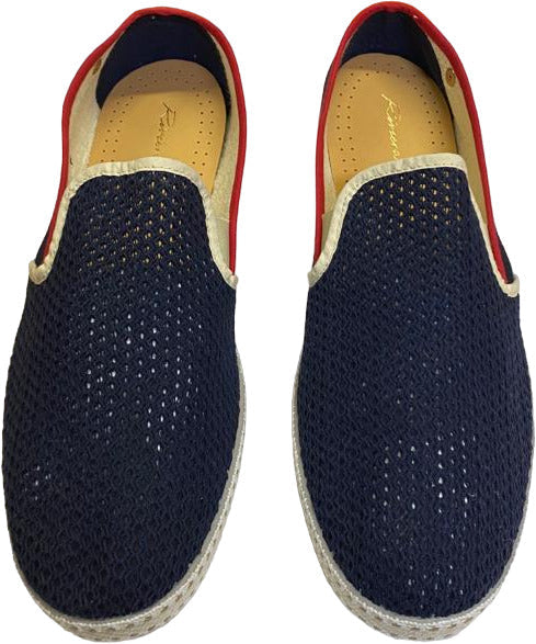 Scarpa uomo Rivieras Espadrillas Le Grand Bleu traforata blu, con dettagli bianchi e rossi, modelli moda uomo loafer e mocassini
