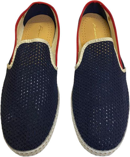 Scarpa uomo Rivieras Espadrillas Le Grand Bleu traforata blu, con dettagli bianchi e rossi, modelli moda uomo loafer e mocassini