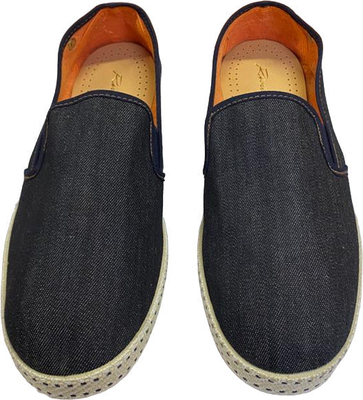 Scarpa uomo Rivieras espadrillas blu scuro in jeans, mocassino casual in pelle con suola in corda, modello elegante e confortevole