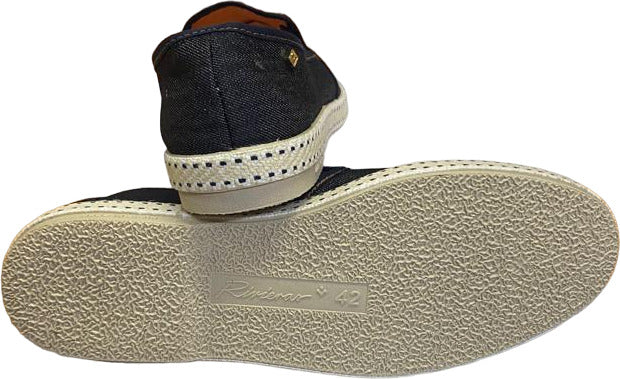 Scarpa uomo Rivieras espadrillas in tessuto denim blu scuro, mocassino casual per moda uomo, suola in corda naturale.