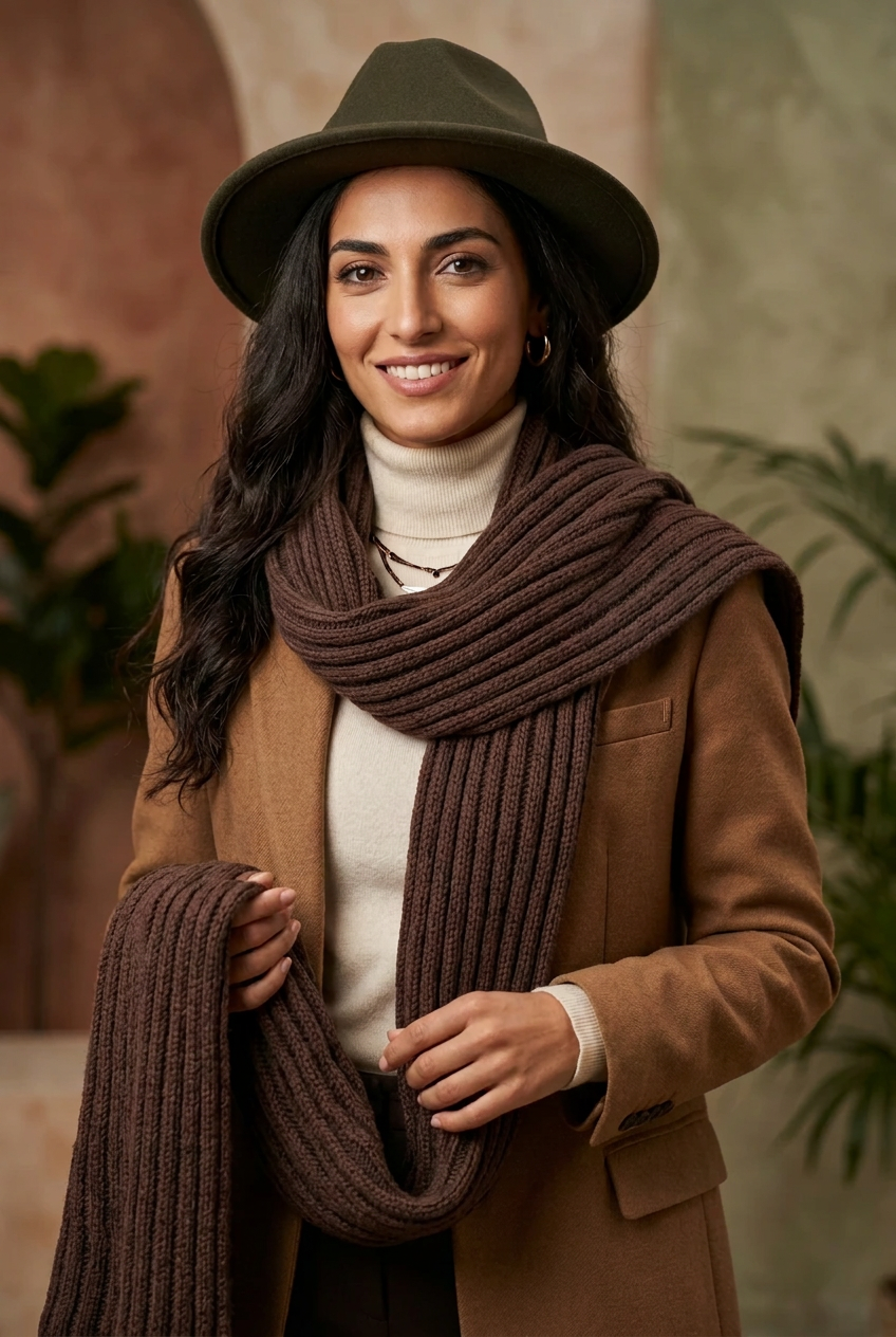 Sciarpa uomo e donna Danielapi in 100% cashmere marrone a coste