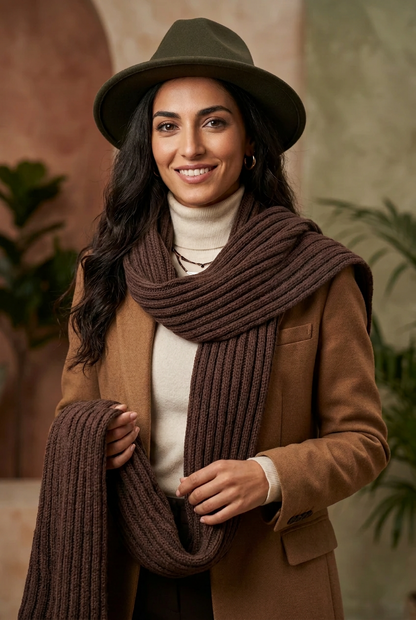 Sciarpa uomo e donna Danielapi in 100% cashmere marrone a coste