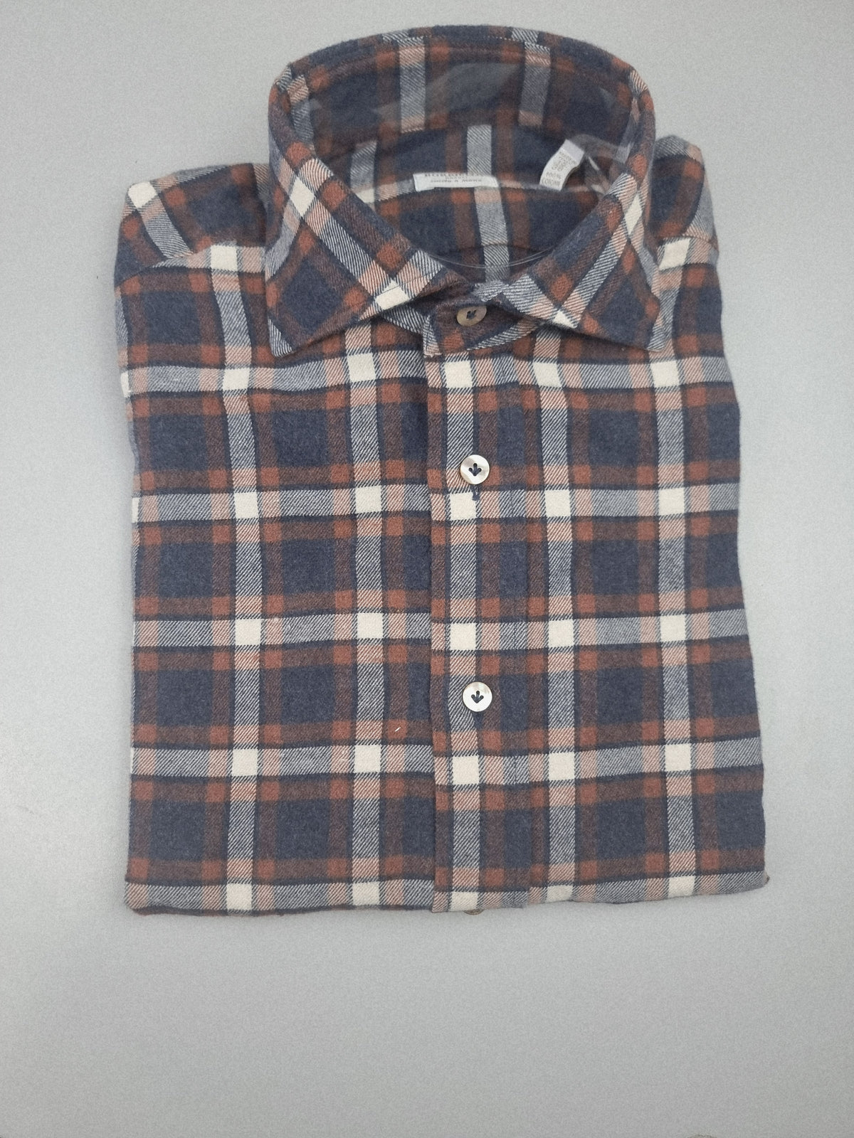 Camicia uomo Borriello - blu marrone e Bianco fantasia tartan
