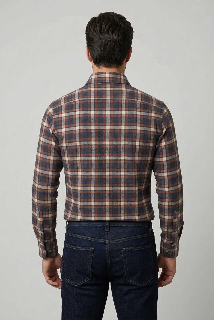 Camicia uomo Borriello - blu marrone e Bianco fantasia tartan