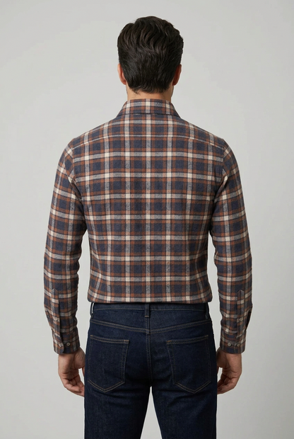 Camicia uomo Borriello - blu marrone e Bianco fantasia tartan