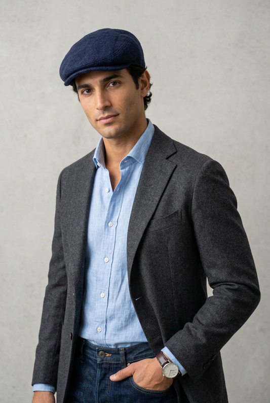 Cappello uomo Montezemolo 100% lana blu Made in Italy