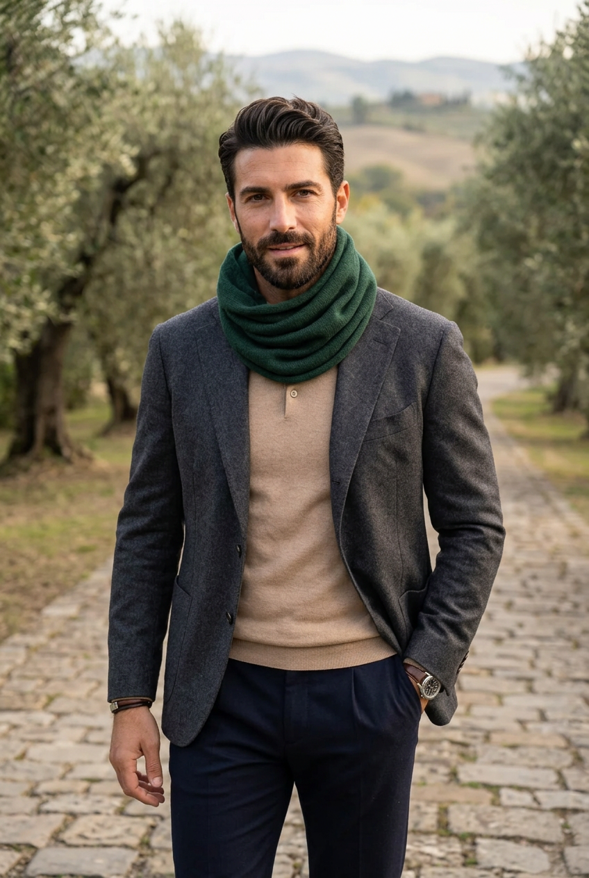 Scaldacollo Riviera in lana 100% verde bosco unisex