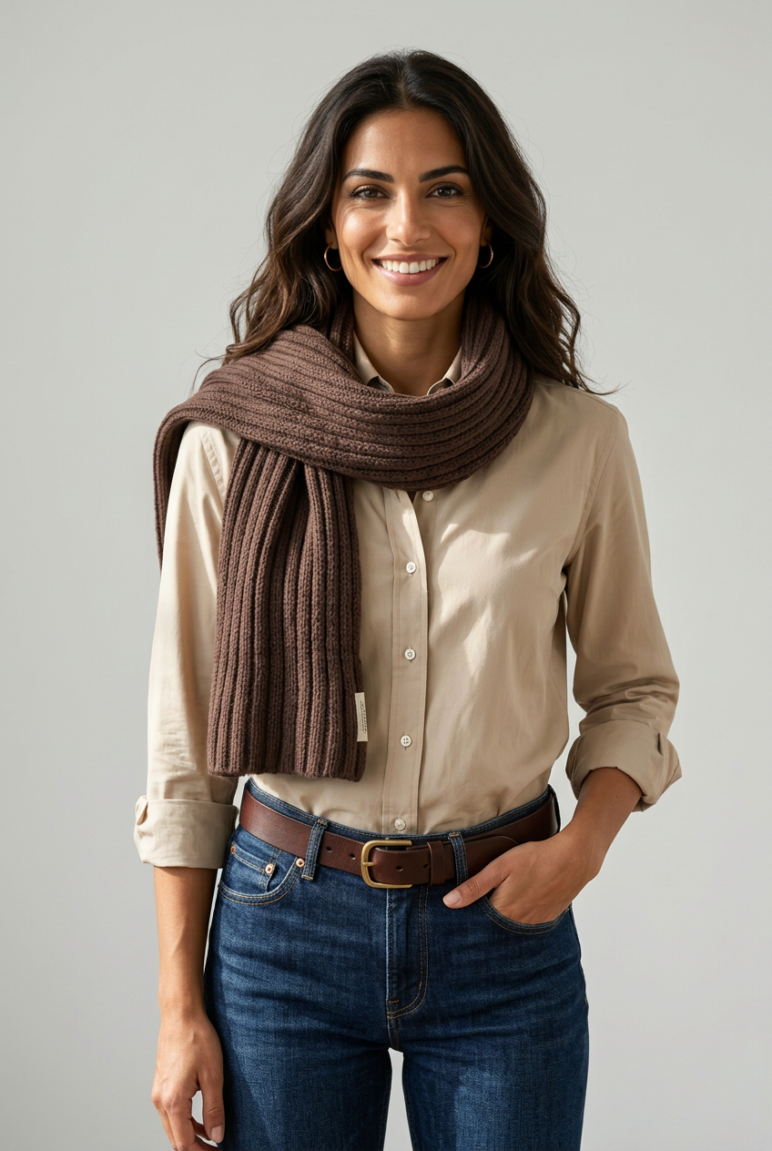 Sciarpa uomo e donna Danielapi in 100% cashmere marrone a coste