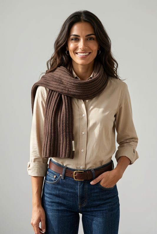 Sciarpa uomo e donna Danielapi in 100% cashmere marrone a coste