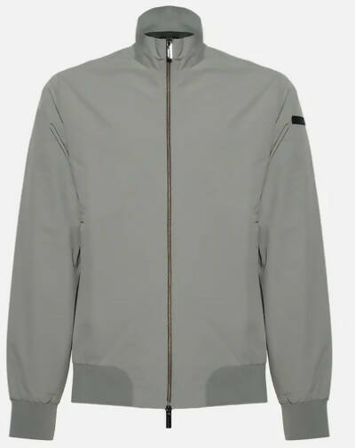 Giubbino uomo RRD in tessuto grigio, stile casual, dettaglio collo e chiusura frontale, abbigliamento moda uomo.