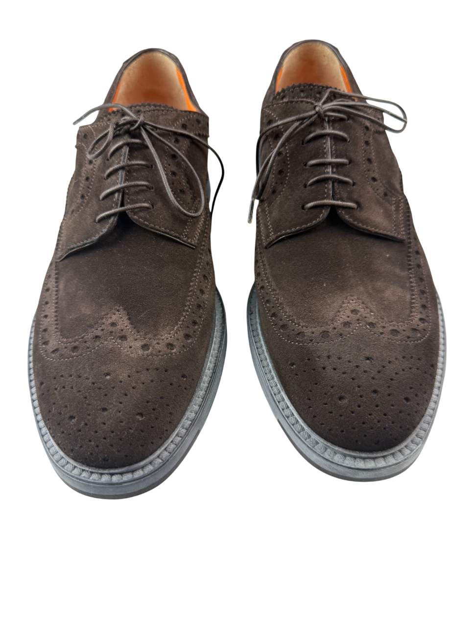 Scarpa uomo Santoni Derby Brogue Rondine in pelle marrone, stile classico e dettagli eleganti, ideale per occasioni formali.