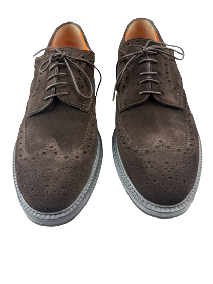 Scarpa uomo Santoni Derby Brogue Rondine in pelle marrone, stile classico e dettagli eleganti, ideale per occasioni formali.
