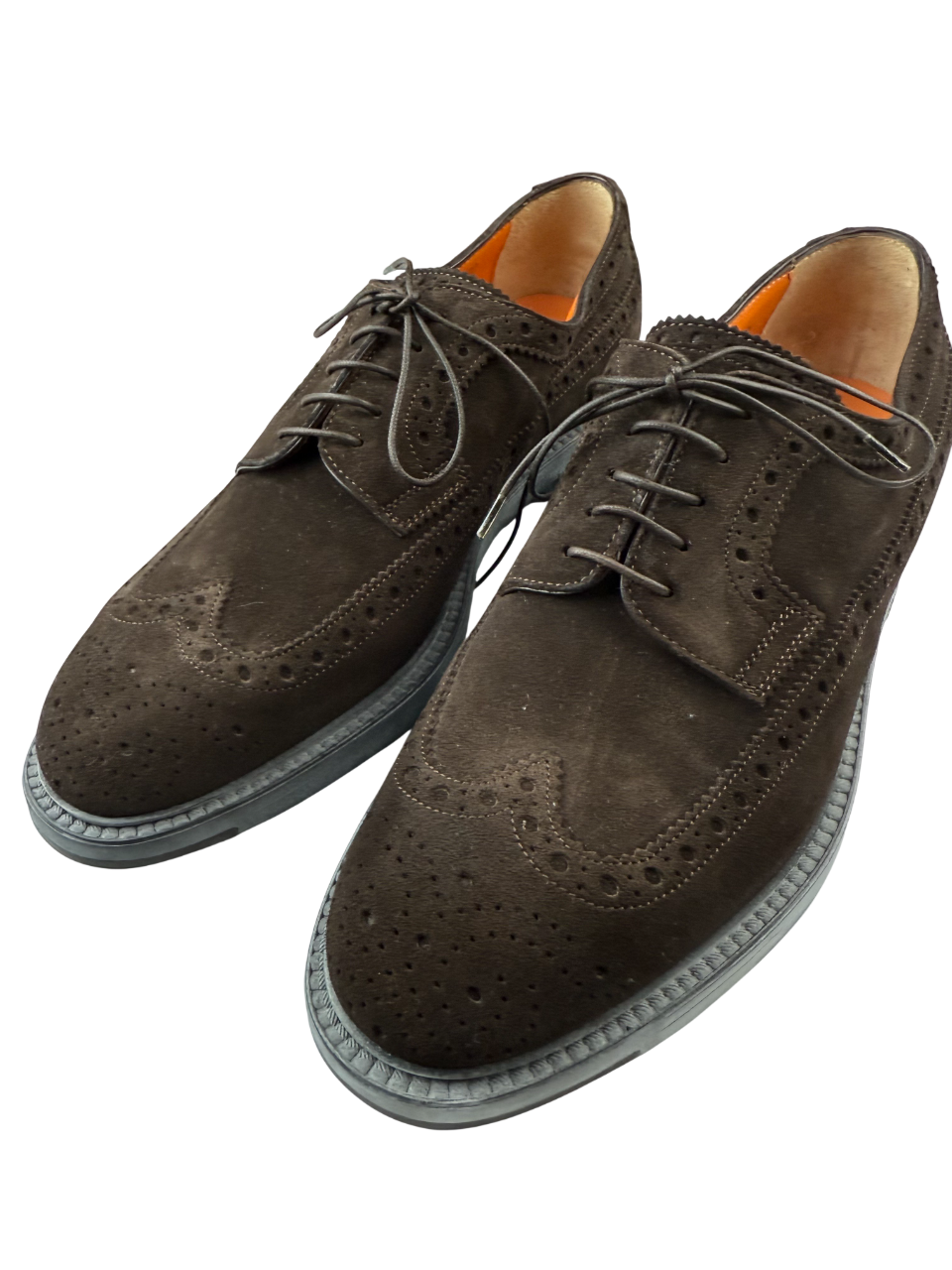Scarpa uomo Santoni Derby Brogue Rondine in pelle, stile classico e elegante, con dettagli traforati e suola in cuoio.
