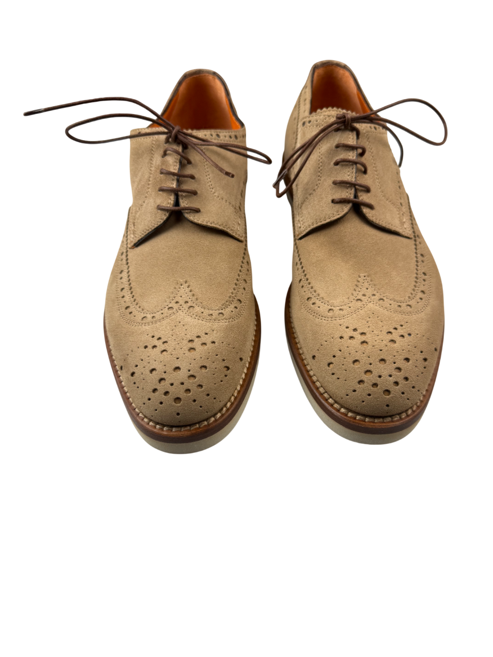 Scarpa uomo Santoni Derby Brogue Rondine in pelle marrone con dettagli perforati e suola in cuoio, stile elegante e classico