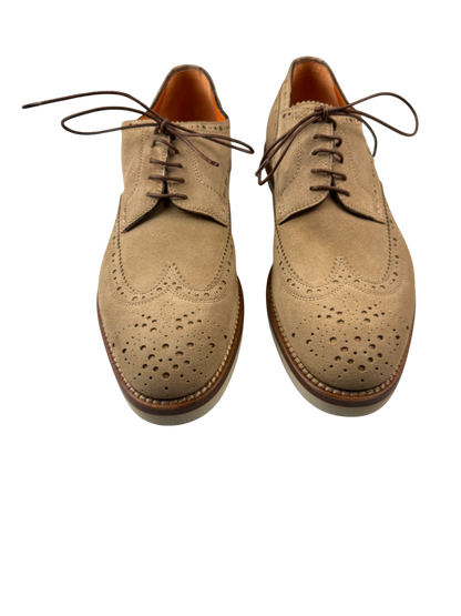 Scarpa uomo Santoni Derby Brogue Rondine in pelle marrone con dettagli perforati e suola in cuoio, stile elegante e classico