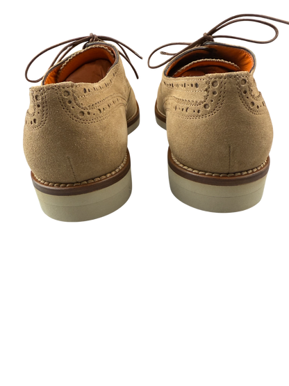 Scarpa uomo Santoni Derby Brogue Rondine in pelle marrone, elegante calzatura classica con dettagli perforati.