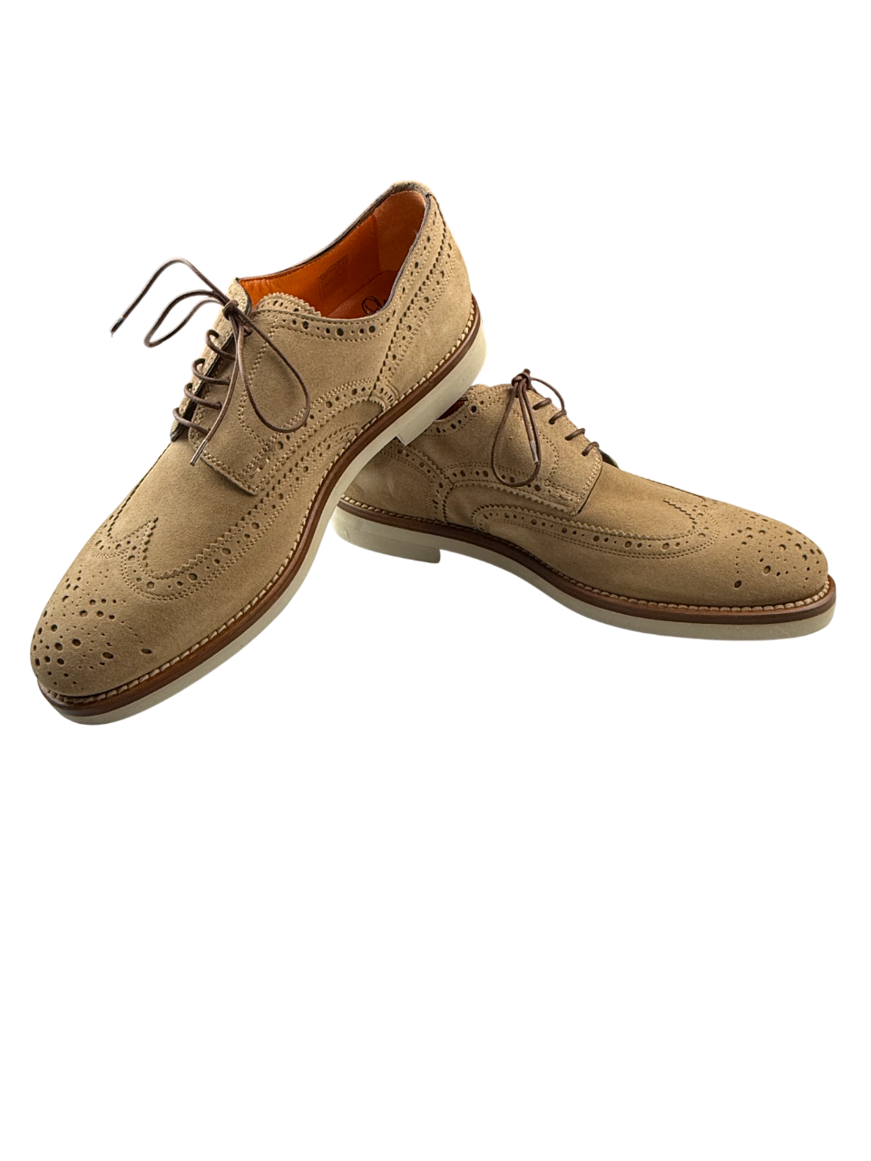 Scarpa uomo Santoni Derby Brogue Rondine in pelle marrone, stile classico e dettagliato con fori decorativi.