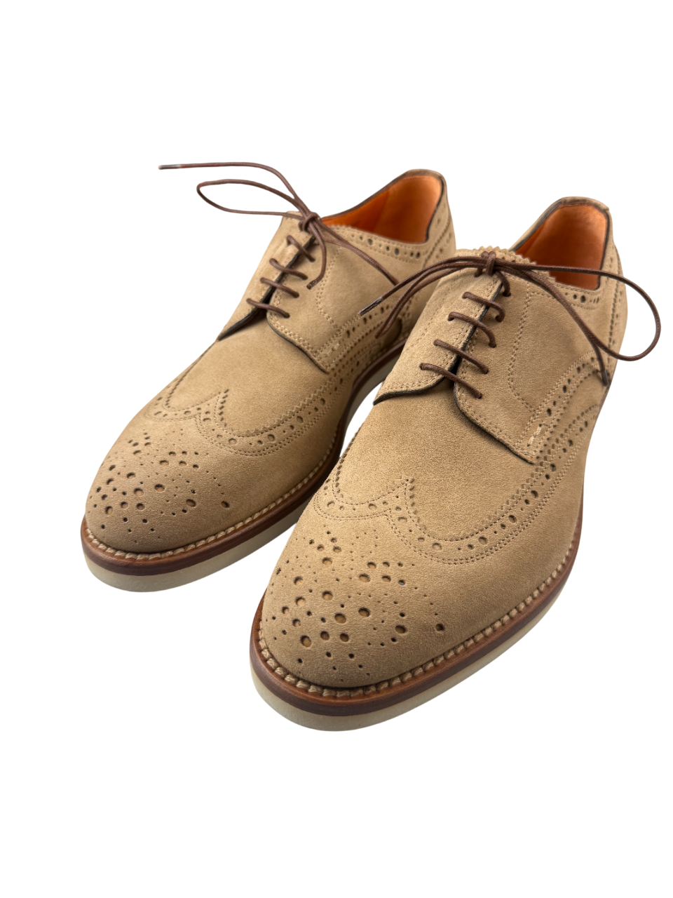 Scarpa uomo Santoni Derby Brogue Rondine in pelle marrone con lavorazione traforata, elegante calzatura da uomo.