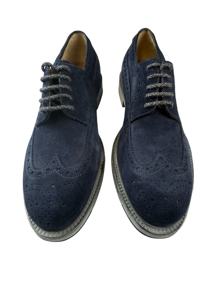 Scarpa uomo Santoni Derby Brogue Rondine in pelle marrone, stile classico e dettagli artigianali, ideale per un look elegante.