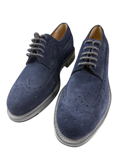Scarpa uomo Santoni Derby Brogue Rondine in pelle marrone, stile classico e dettagli raffinati, ideale per look eleganti e casual