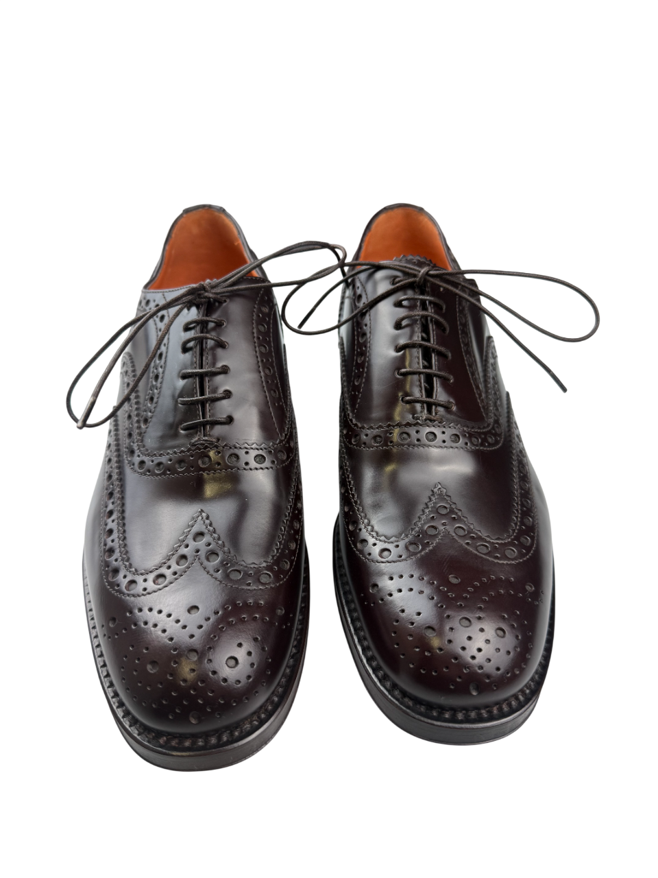 Scarpa uomo Santoni Oxford brogue in pelle testa di moro, stile derby elegante con dettagli tradizionali.