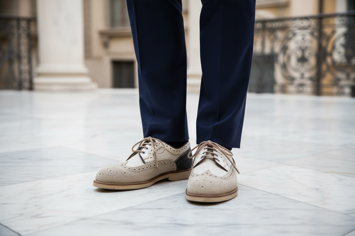 Scarpa uomo Santoni Derby Brogue Rondine in pelle, stile classico e elegante, con dettagli brogue e punta arrotondata.