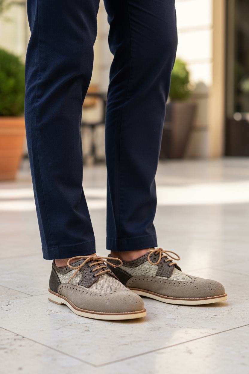 Scarpa uomo Santoni Derby Brogue Rondine in pelle marrone, stile classico e dettagli decorativi brogue.
