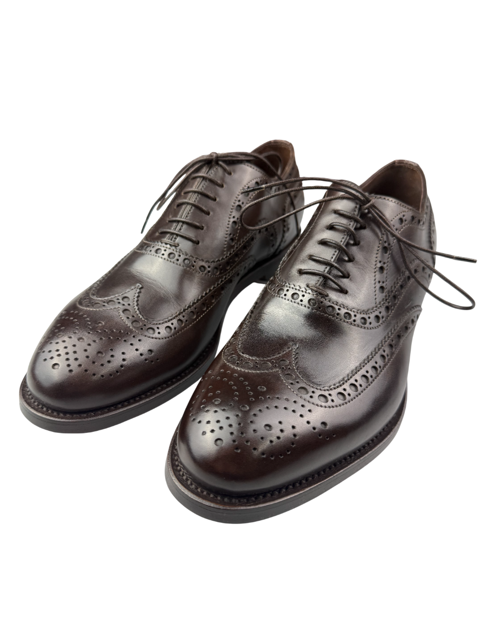 Scarpe uomo Santoni Oxford stringata brogue in pelle marrone scuro, stile classico e artigianale made in Italy