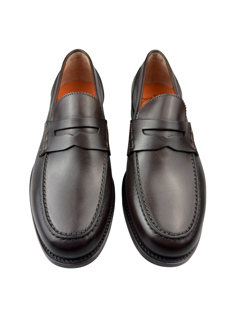 Mocassini uomo Santoni in pelle testa di moro, stile loafer Penny con finitura elegante e dettagli classici.