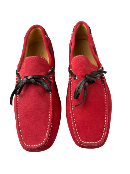 Scarpa uomo Santoni mocassino in pelle color testa di moro, elegante modello loafer con cuciture dettagliate.
