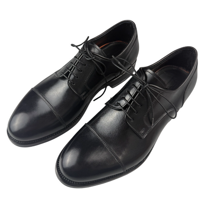 Scarpa uomo Santoni Derby stringata Cap Toe in pelle nera, scarpa bassa elegante moda uomo