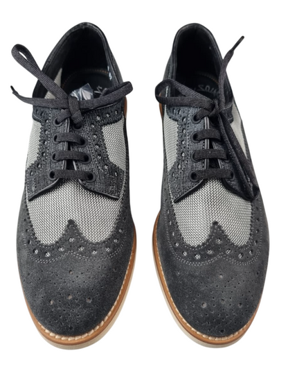 Scarpa uomo Santoni Derby Rondine in blu notte, scarpe stringate basse in morbido cuoio per stile e comfort.