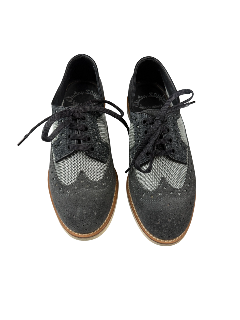 Scarpa uomo Santoni Derby Brogue Rondine in pelle blu con dettagli classici e suola in cuoio, scarpe stringate basse eleganti.
