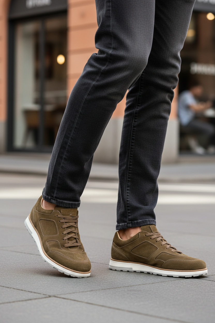 Scarpa uomo Santoni sneaker casual in scamosciato blu con suola in gomma bianca, stile sportivo e moderno.