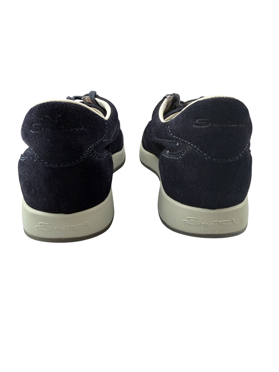 Scarpa da uomo Santoni sneaker casual in pelle bianca con dettagli blu e suola in gomma, stile sportivo e raffinato.