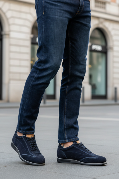 Scarpa uomo Santoni sneaker casual in pelle nera, stile moderno e comfort, perfetta per look di moda e uso quotidiano.