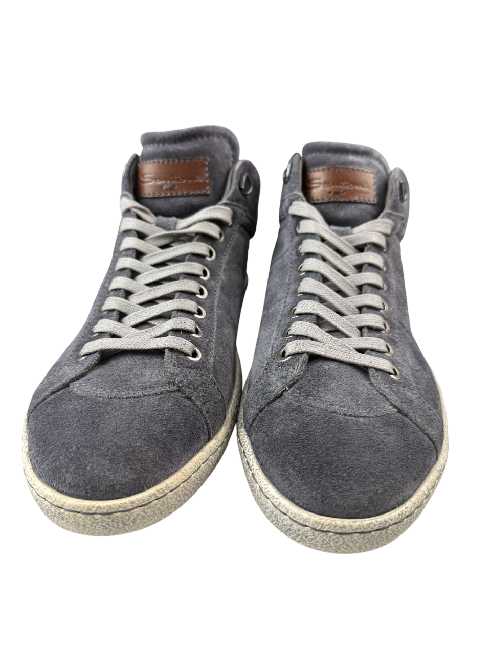 Scarpa uomo Santoni sneaker alta blu in pelle, stile casual, made in Italy, con suola bianca e design elegante.