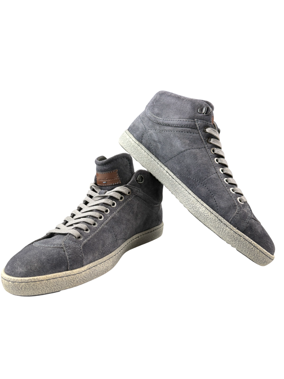 Scarpe uomo Santoni Sneacker alte blu in pelle, moda casual, made in Italy, con suola bianca e dettagli eleganti.