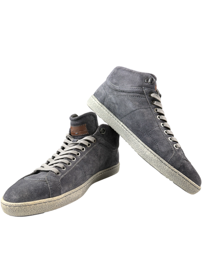 Scarpe uomo Santoni Sneacker alte blu in pelle, moda casual, made in Italy, con suola bianca e dettagli eleganti.