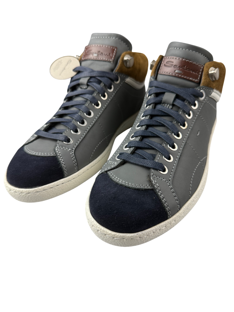 Scarpa uomo Santoni sneaker polacchine casual in pelle con suola bianca, modello moda uomo.