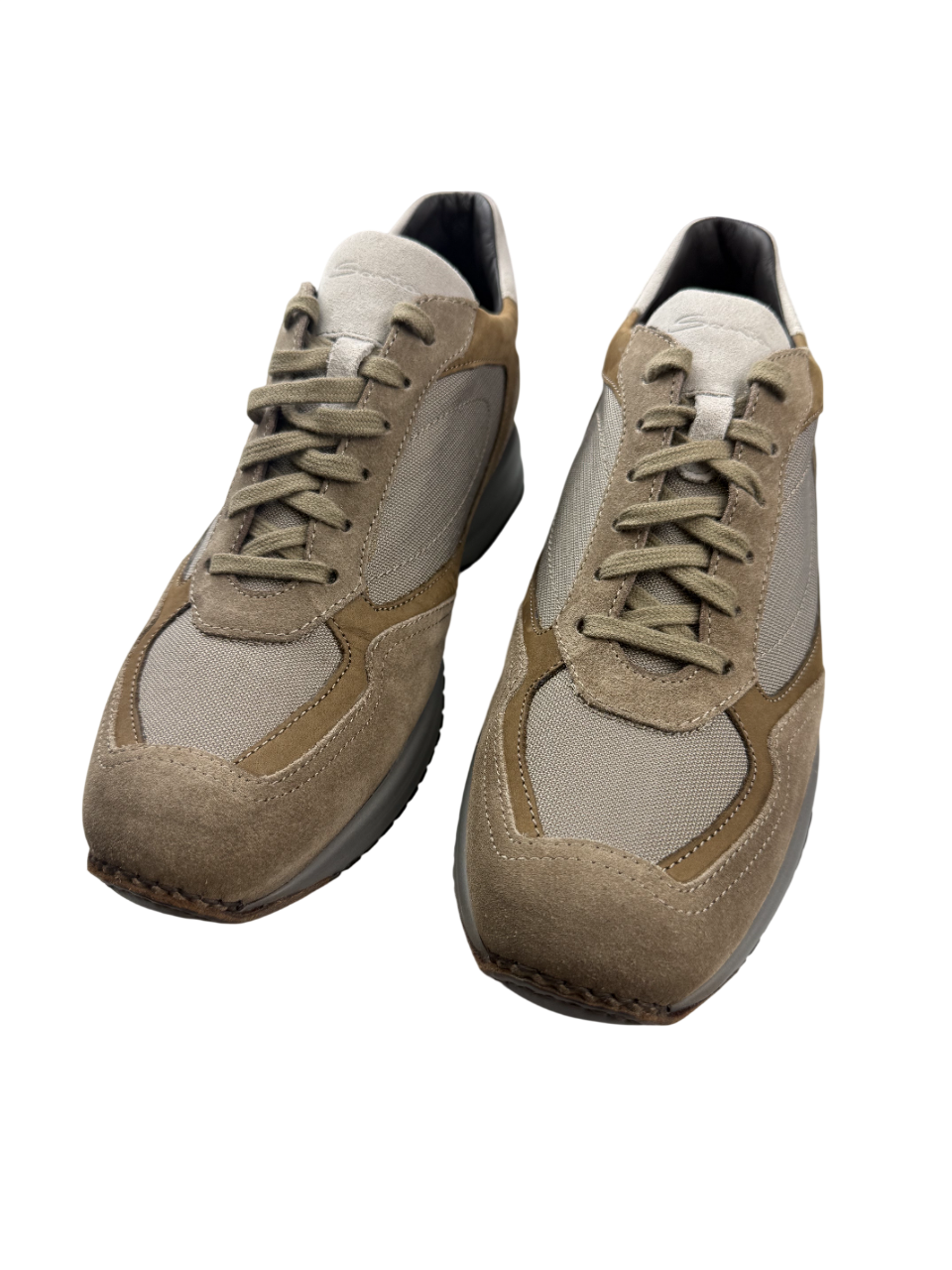 Scarpa uomo Santoni sneaker casual in pelle bianca con dettagli blu e suola in gomma, stile elegante e sportivo