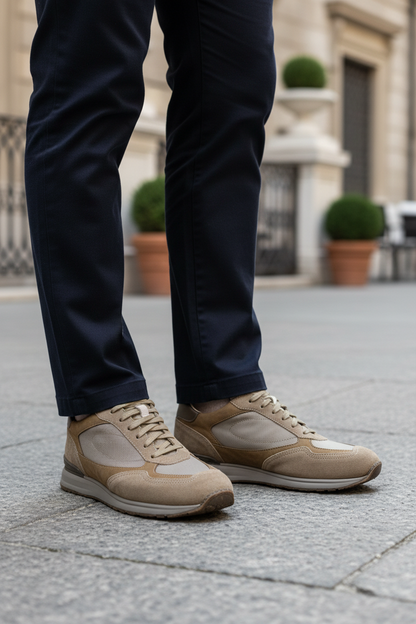 Scarpa uomo Santoni sneaker casual in tessuto con suola bianca, stile moderno e design elegante per look quotidiani.